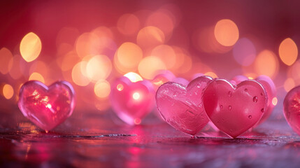 Dreamy Bokeh of Pink Hearts on Abstract Canvas