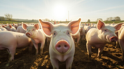 Ecological, Pigs at the domestic farm. - obrazy, fototapety, plakaty