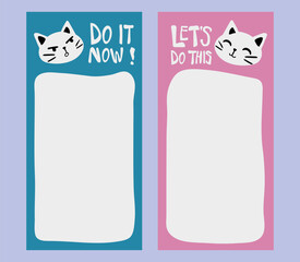 Set of to do list design in cute cat theme. Sticky notes, memo. For journaling, scrapbook, daily planner to keep your work on track.