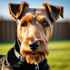 Portrait of nice airedale terrier. Generative AI