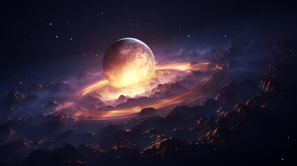 Naklejka na ściany i meble Space galaxy background, 3D illustration of nebulae in the universe