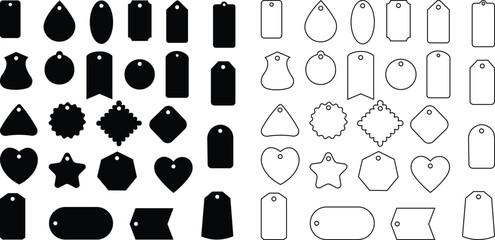 Set of Sale or gift blank badges and labels. Template banner shopping badges. Special offer, sale, discount, shop, black flat and line vector collection isolated on transparent background.