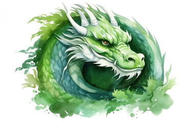 Obraz premium Green wooden dragon symbol 2024. Chinese new year 2024 year of the green wood dragon. Watercolor.