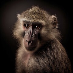 Captivating Baboon Portrait with Intense Gaze in Studio