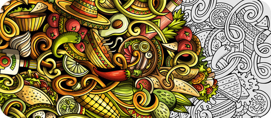 Mexican food detailed cartoon banner illustration