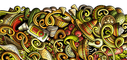 Mexican food detailed cartoon banner illustration