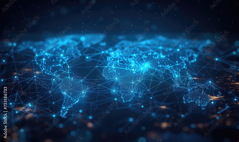 Wall mural abstract design of network technology world map, in the style of motion blur panorama, flat backgrou