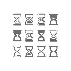 Sandglass or hourglass vector icon set. Sand clock or glass, glyph and line icons, editable stroke.