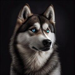 Striking Siberian Husky with Piercing Blue Eyes Portrait