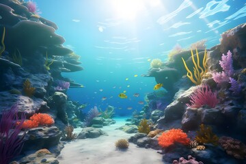 Fototapeta na wymiar ocean coral reef wonderland illustration tropical underwater, fish aquatic