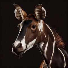 Majestic Okapi Animal Portrait in Dark Studio Background