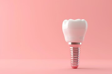 White dental tooth implant on pink background