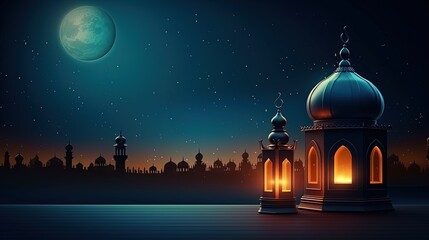 Obraz premium arabic lantern of ramadan celebration background illustration, Generative AI