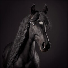 Majestic Black Horse Portrait with Artistic Flair in Studio