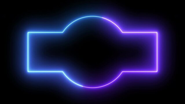 Seamless loop animated rectangle picture frame with two tone neon color 4K video motion graphic isolated on transparent background. Futuristic light effect for overlay element. Empty copy space.