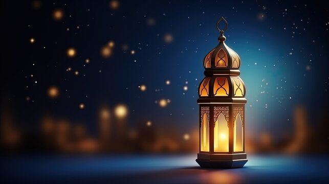 arabic lantern of ramadan celebration background illustration, Generative AI