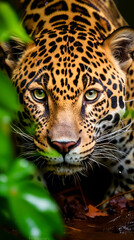 Fototapeta premium Portrait of a jaguar (Panthera Onca) in the jungle. Close-up 