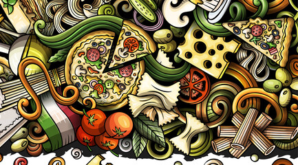 Italian food cartoon banner illustration