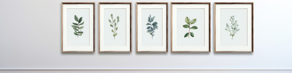Framed botanical prints in a row bring nature indoors