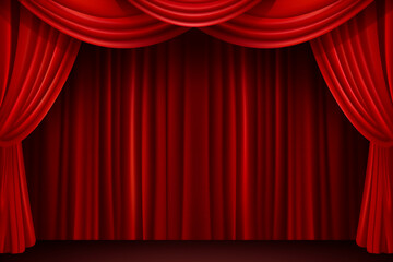 Realistic theater red dramatic curtains spotlight