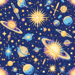 universe, stars night sky as background on a seamless tile, ai generated