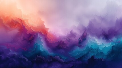 A fusion of dynamic vermilion, celestial teal, and glistening silver smoke forming a lively and bold abstract landscape against a subtle lavender backdrop.  - obrazy, fototapety, plakaty