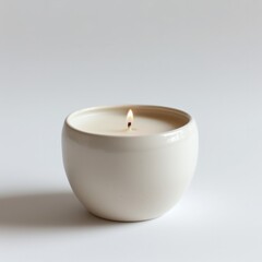 Scented candle in oversized cylindrical cup, pure white background, simple decoration, fresh and authentic
