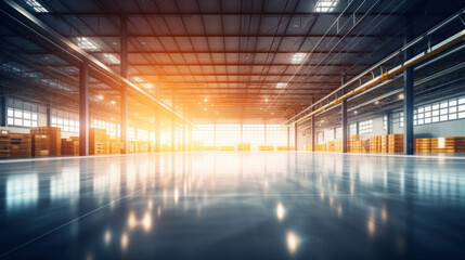 Modern factory, warehouse, shop or store, space on concrete floor for industrial.