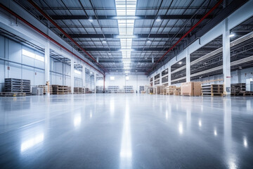 Modern factory, warehouse, shop or store, space on concrete floor for industrial.