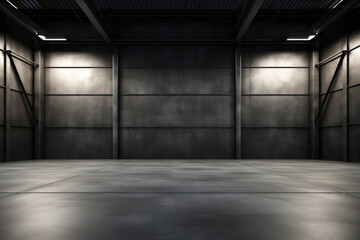 Modern interior with metal wall and steel structure with empty space for industry background.