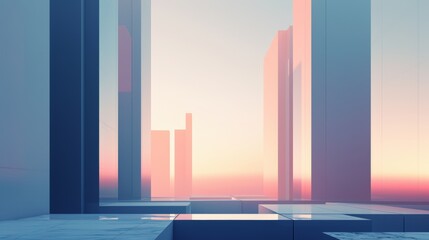 Subtle gradients and minimalist shapes evoke the sleek facades of skyscrapers