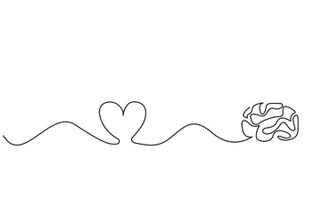 heart mind brain connection mental health one line art design