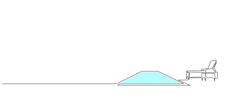 recommend clip art: sun lounger pool modern interior villa home hotel holiday relax one line art design