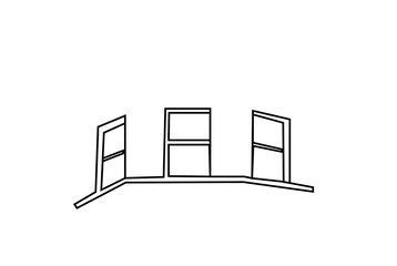 old retro vintage building window simple one line art design