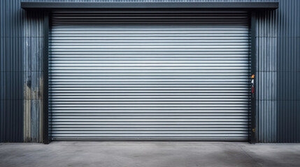 Roller door or roller shutter, concrete floor in industrial building i.e. modern factory, plant, warehouse, shop, garage or store.