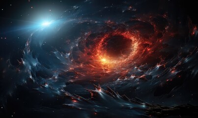 Obraz premium planet inside an iridescent wormhole whirpool, in space