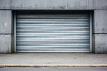 Roller door or roller shutter, concrete floor in industrial building i.e. modern factory, plant, warehouse, shop, garage or store.