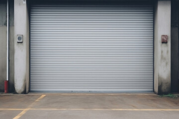 Roller door or roller shutter, concrete floor in industrial building i.e. modern factory, plant, warehouse, shop, garage or store.
