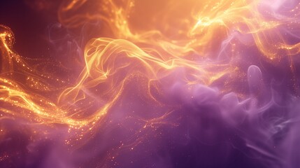 Cosmic trails of velvety black, radiant gold, and celestial lavender smoke gracefully unfolding against a solid mauve background, crafting a sophisticated and mysterious abstract display.  - obrazy, fototapety, plakaty
