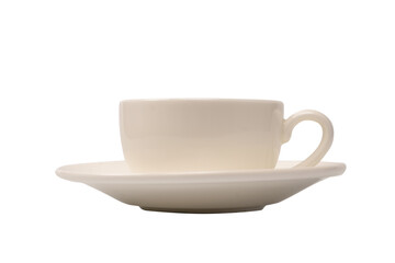 Ceramic white coffee cup and saucer isolated on white background.