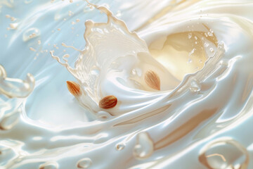 Fresh natural almond milk splash swirl with almonds