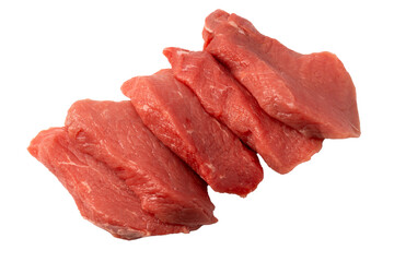 Veal pieces raw isolated on white background.