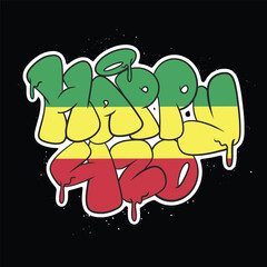 Happy 420 slogan, graffiti bubble shaped for t-shirt print design