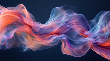 Ethereal tendrils of iridescent aqua, radiant coral, and velvety indigo smoke gracefully intertwining on a solid ebony background, forming a captivating and dynamic abstract display.  - obrazy, fototapety, plakaty