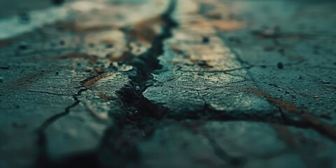 Obraz premium Cracked Asphalt Road Texture. Close-up of a cracks on city street road. Road repairs, accident hazards.