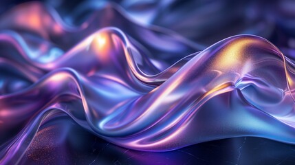 Iridescent ribbons of metallic silver, electric blue, and celestial violet smoke gracefully interweaving on a solid onyx surface, creating a luminous and captivating abstract tableau. 