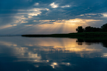 Obraz premium The Great Russian Volga River and its banks.