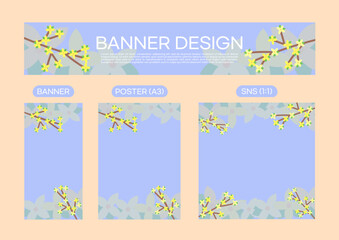 floral background bannner poster size vector illustration (cherry blossom, forsythia)