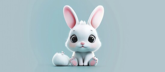 3d rendering of cute baby bunny or rabbit animal cartoon character in pastel color. Generated