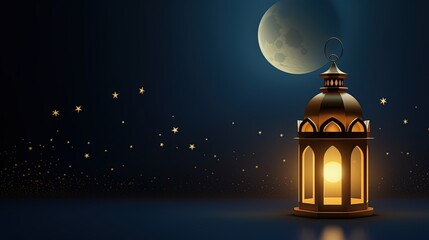 islamic lantern with moon, islamic, ramadan background. lantern, Generative AI
